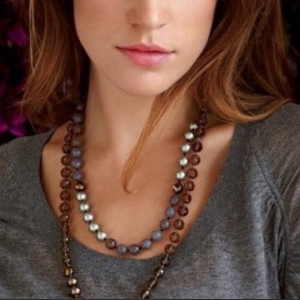 Stella & Dot | Glorious Gloria Smokey Quartz + Pearl Beaded Necklace - Picture 2 of 10